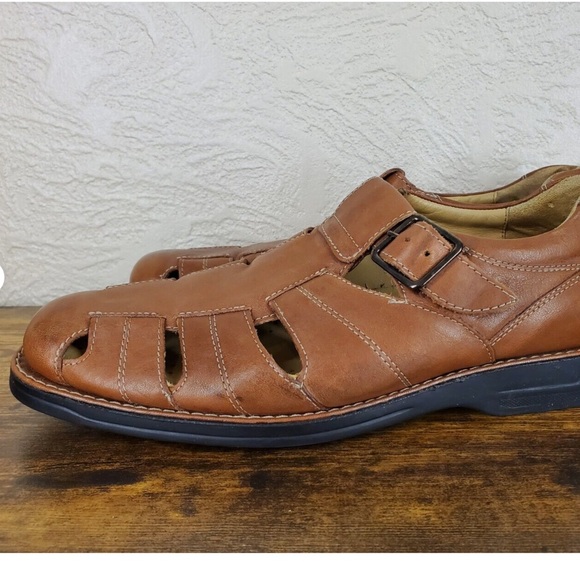Johnston Murphy Fisherman Leather Sandals Mens Sz 12 Shoes Sheepskin Cognac 5880